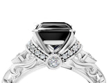White gold Fancy Black Princess Cut Diamond Solitaire Ring with Filigree Band and Four-Prong Setting_16