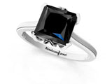 White gold Fancy Black Princess Cut Diamond Solitaire Ring with Flower Prong Setting and Classic Band_103