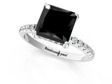White gold Fancy Black Princess Cut Diamond Solitaire Ring with Four-Prong Setting and Pavé Band_4