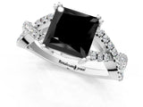 White gold Fancy Black Princess Cut Diamond Solitaire Ring with Four-Prong Setting and Twisted Pavé Band_1