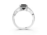 White gold Fancy Black Princess Cut Diamond Solitaire Ring with Four-Prong Setting and Twisted Pavé Band_3