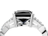 White gold Fancy Black Princess Cut Diamond Solitaire Ring with Four-Prong Setting and Twisted Pavé Band_4