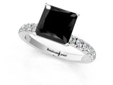White gold Fancy Black Princess Cut Diamond Solitaire Ring with Pavé Accents and Four-Prong Setting_1