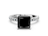White gold Fancy Black Princess Cut Diamond Solitaire Ring with Pavé Band and Four-Prong Setting_24