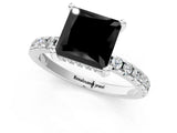 White gold Fancy Black Princess Cut Diamond Solitaire Ring with Pavé Band and Four-Prong Setting_25