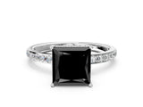 White gold Fancy Black Princess Cut Diamond Solitaire Ring with Pavé Band and Hidden Halo_24