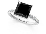 White gold Fancy Black Princess Cut Diamond Solitaire Ring with Pavé Band and Hidden Halo_25