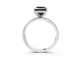 White gold Fancy Black Princess Cut Diamond Solitaire Ring with Pavé Band and Hidden Halo_27
