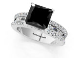 White gold Fancy Black Princess Cut Diamond Solitaire Ring with Pavé and Channel Set Band_1