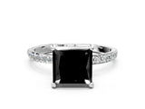 White gold Fancy Black Princess Cut Diamond Solitaire Ring with Pave Band and Four Prong Setting_24