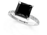 White gold Fancy Black Princess Cut Diamond Solitaire Ring with Pave Band and Four Prong Setting_25