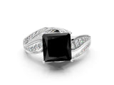 White gold Fancy Black Princess Cut Diamond Solitaire Ring with Prong Setting and Twisted Pavé Band_12