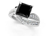 White gold Fancy Black Princess Cut Diamond Solitaire Ring with Prong Setting and Twisted Pavé Band_13