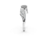 White gold Fancy Black Princess Cut Diamond Solitaire Ring with Prong Setting and Twisted Pavé Band_14