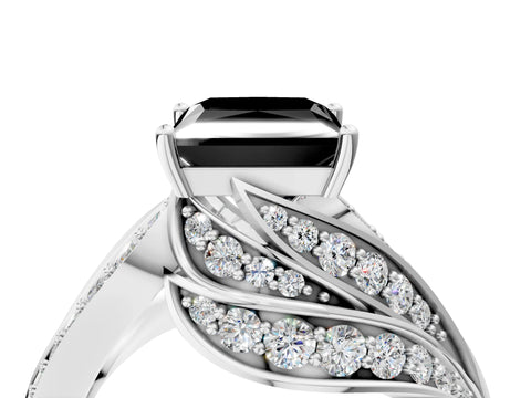 White gold Fancy Black Princess Cut Diamond Solitaire Ring with Prong Setting and Twisted Pavé Band_16