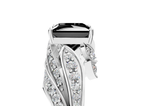 White gold Fancy Black Princess Cut Diamond Solitaire Ring with Prong Setting and Twisted Pavé Band_17