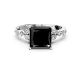 White gold Fancy Black Princess Cut Diamond Solitaire Ring with Side Stones and Four-Prong Setting_54