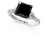White gold Fancy Black Princess Cut Diamond Solitaire Ring with Side Stones and Four-Prong Setting_55