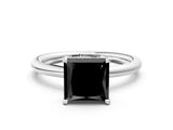 White gold Fancy Black Princess Cut Diamond Solitaire Ring with Thin Band and Four-Prong Setting