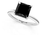 White gold Fancy Black Princess Cut Diamond Solitaire Ring with Thin Band and Four-Prong Setting_1