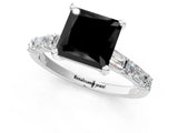 White gold Fancy Black Princess Cut Diamond Solitaire with Side Baguettes and Channel Set Band_1