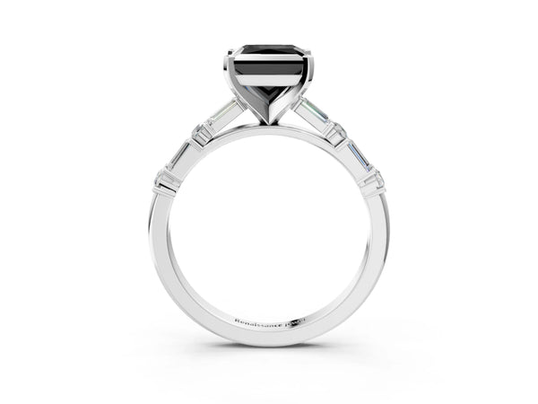 Platinum Princess Cut Engagement Ring Setting for Black Center with Baguette Sides and Mixed Accents