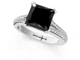 White gold Fancy Black Princess Cut Diamond Split Shank Engagement Ring with Pavé Band_1