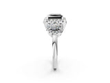 White gold Fancy Black Princess Cut Diamond Three-Stone Halo Ring with Prong Setting and Pavé Accents_2
