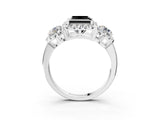 White gold Fancy Black Princess Cut Diamond Three-Stone Halo Ring with Prong Setting and Pavé Accents_3