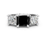 White gold Fancy Black Princess Cut Diamond Three-Stone Ring with Channel Set Band and Four-Prong Setting_24