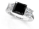 White gold Fancy Black Princess Cut Diamond Three-Stone Ring with Four-Prong Setting and Classic Band_1