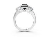 White gold Fancy Black Princess Cut Diamond Three-Stone Ring with Four-Prong Setting and Classic Band_3