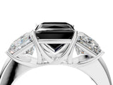 White gold Fancy Black Princess Cut Diamond Three-Stone Ring with Four-Prong Setting and Classic Band_4