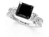 White gold Fancy Black Princess Cut Diamond Three-Stone Ring with Pavé Split Shank and Four-Prong Setting_1