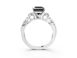 White gold Fancy Black Princess Cut Diamond Three-Stone Ring with Pavé Split Shank and Four-Prong Setting_3