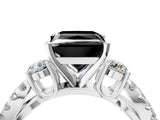 White gold Fancy Black Princess Cut Diamond Three-Stone Ring with Pavé Split Shank and Four-Prong Setting_4