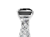 White gold Fancy Black Princess Cut Diamond Three-Stone Ring with Pavé Split Shank and Four-Prong Setting_5