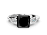 White gold Fancy Black Princess Cut Diamond Three-Stone Ring with Pear  Side Stones and Prong Setting_60