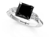 White gold Fancy Black Princess Cut Diamond Three-Stone Ring with Pear  Side Stones and Prong Setting_61