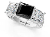 White gold Fancy Black Princess Cut Diamond Three-Stone Ring with Prong Setting and Textured Band_1