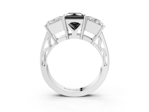 White gold Fancy Black Princess Cut Diamond Three-Stone Ring with Prong Setting and Textured Band_27