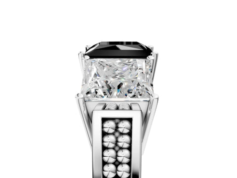 White gold Fancy Black Princess Cut Diamond Three-Stone Ring with Prong Setting and Textured Band_29