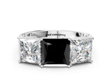 White gold Fancy Black Princess Cut Diamond Three-Stone Ring with Prong Setting and Textured Band_36