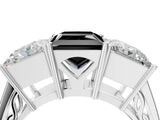 White gold Fancy Black Princess Cut Diamond Three-Stone Ring with Prong Setting and Textured Band_36