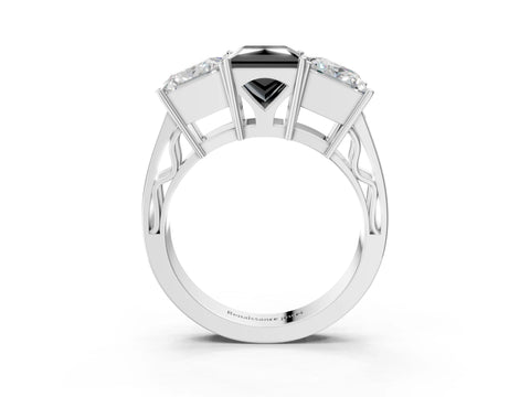 White gold Fancy Black Princess Cut Diamond Three-Stone Ring with Prong Setting and Textured Band_39