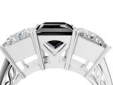White gold Fancy Black Princess Cut Diamond Three-Stone Ring with Prong Setting and Textured Band_4