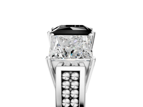 White gold Fancy Black Princess Cut Diamond Three-Stone Ring with Prong Setting and Textured Band_41
