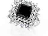 White gold Fancy Black Princess Cut Halo Cluster Diamond Ring with Pave Band and Four-Prong Setting_13