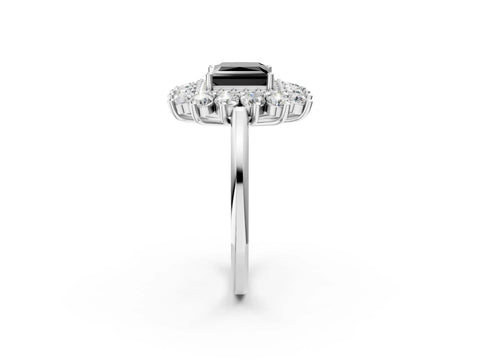 White gold Fancy Black Princess Cut Halo Cluster Diamond Ring with Pave Band and Four-Prong Setting_14