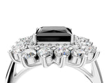 White gold Fancy Black Princess Cut Halo Cluster Diamond Ring with Pave Band and Four-Prong Setting_16